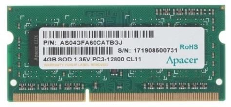 Купить Оперативная память SO-DIMM DDR3 Apacer 4Gb 1600MHz CL11 SR 1.35V DV.04G2K.KAM (AS04GFA60CATBGJ)