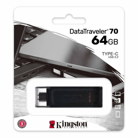 Накопитель 64GB Kingston DT70 USB 3.0 black Type-C фото 1