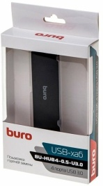 Концентратор 4-port USB 3.0 Buro BU-HUB4-0.5-U3.0, черный